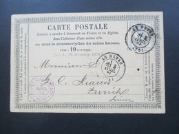 Frankreich Ceres 1876 Nr. 53 EF Auf PK / Carte Postale Auslandskarte In Die Schweiz  Le Havre Violetter Stempel Perret - 1871-1875 Cérès