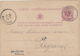 195/29 -- Entier Lion Couché ARDOYE 1878 Vers D.C. ISEGHEM  - Signé Titeca à Ardoye - Cartes Postales [1871-09]
