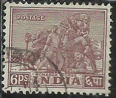 INDIA INDE 1949 KONARAK HORSE 6p USATO USED OBLITERE' - Used Stamps