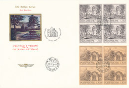 Vatican FDC 23-11-1976  Architecture Fountains Complete Set Of 6 In Block Of 4 On 3 Covers With Cachet - FDC