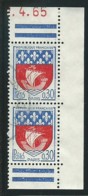 FRANCE: Obl., N° YT 1354Ba, Bleu Et Rouge, Paire Verticale De Carnet Av. Barres Et Date, TB - Used Stamps