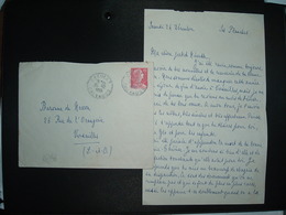 LETTRE TP M. DE MULLER 15F OBL.26-12 1955 CREULLY CALVADOS (14) à Baronne DE NEXON à VERSAILLES (78) - Other & Unclassified