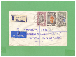 1957 NIGERIA REGISTERED AIR MAIL COUVERT WITH 3 STAMPS TO SWISS - Nigeria (1961-...)