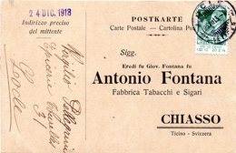 1913 Svizzera - Cartolina Postale Con Francobollo Pro Juventute - Tobacco