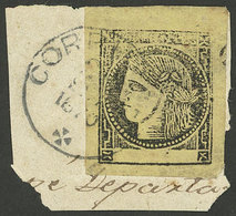 ARGENTINA: GJ.6, 2c. Ocher-yellow, Type 3, Tied On Fragment By Datestamp Of Corrientes With Maltese Cross, VF - Corrientes (1856-1880)