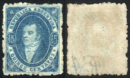 ARGENTINA: GJ.24, 15c. Light Blue, Worn Impression, VERY SHIFTED WATERMARK Variety, To Lower Right, Mint No Gum, 4 Ample - Usados