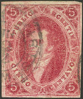 ARGENTINA: GJ.32, 5c. Rose-claret, 7th Printing, Inky Impression, With Datestamp Of Buenos Aires, Very Nice, VF - Oblitérés