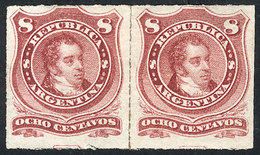 ARGENTINA: GJ.48, 8c. Rivadavia, Rouletted, Pair, VF Quality - Sonstige & Ohne Zuordnung