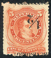 ARGENTINA: GJ.60f, ½c. On 5c. Provisional, Large P, Without Perforation In The Middle, With Inverted Overprint And "PROV - Autres & Non Classés