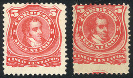 ARGENTINA: GJ.84 + 85, 5c. Rivadavia, Large And Small Collar, The Former Of VF Quality, The Other One With Small Thin On - Otros & Sin Clasificación