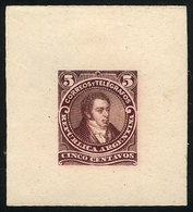 ARGENTINA: GJ.106, 5c. Bernardino Rivadavia, Type II, DIE PROOF, SECOND STAGE (adopted), Dark Redish Violet Color, Mediu - Sonstige & Ohne Zuordnung