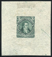 ARGENTINA: GJ.106, 5c. Bernardino Rivadavia, Type II, DIE PROOF, SECOND STAGE (adopted), Green Color, Very Thin And Tran - Sonstige & Ohne Zuordnung