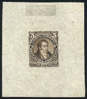 ARGENTINA: GJ.106, 5c. Bernardino Rivadavia, Type II, DIE PROOF, SECOND STAGE (adopted), Dark Dun Color, Very Thin Paper - Sonstige & Ohne Zuordnung