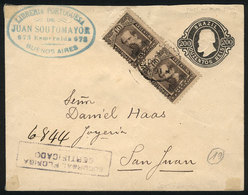 ARGENTINA: GJ.110, 10c. Avellaneda, Pair On Cover (postal Stationery Of BRAZIL), Sent By Registered Mail From Buenos Air - Sonstige & Ohne Zuordnung