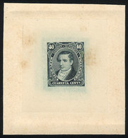 ARGENTINA: GJ.112, 40c. Moreno, DIE PROOF In Dark Bluish Green, Thin Paper Glued To Card, VF Quality - Other & Unclassified