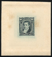 ARGENTINA: GJ.112, 40c. Moreno, DIE PROOF In Dark Bluish Green, Thin Paper Glued To Card, VF Quality - Altri & Non Classificati