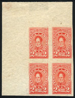 ARGENTINA: 2P. Rondeau (unissued), TRIAL COLOR PROOF In Red, Printed On Thin Paper, Corner Block Of 4, VF Quality - Other & Unclassified