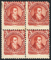 ARGENTINA: GJ.127, 5c. Rivadavia, Type III, Perf 11½x12, Block Of 4, Unused, Without Gum, VF Quality, Very Rare! - Andere & Zonder Classificatie