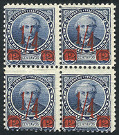 ARGENTINA: GJ.132, ¼c. On 12c. Provisional, Perf 11½, Red Overprint, Block Of 4, Unused, Without Gum, Minor Faults, Low  - Autres & Non Classés