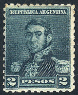 ARGENTINA: GJ.150, 2P. San Martín, Small Sun Wmk, Perf 11½, With A Small Thin On Back - Andere & Zonder Classificatie
