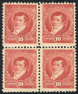 ARGENTINA: GJ.179, 10c. Belgrano, Large Sun Wmk, Perf 11½, Unused Block Of 4, Without Gum, VF - Otros & Sin Clasificación