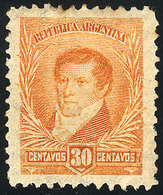 ARGENTINA: GJ.183, Belgrano 30c., Large Sun Wmk, Perf 11½, Part Gum, Very Good Front! - Other & Unclassified