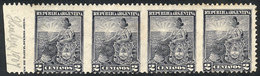 ARGENTINA: GJ.219PV, 2c. Seated Liberty, Perf 11½, Strip Of 4 Imperforate Vertically, With Sheet Margin And Printer Impr - Other & Unclassified