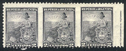 ARGENTINA: GJ.219PV, 2c. Seated Liberty, Perf 11½, Strip Of 3 Stamps Imperforate Vertically, With Sheet Margin, VF Quali - Otros & Sin Clasificación