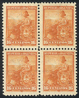 ARGENTINA: GJ.228, 16c. Seated Liberty, Block Of 4, VF Quality (3 Stamps MNH!) - Other & Unclassified