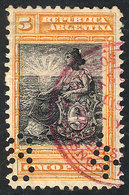 ARGENTINA: GJ.236O, 5P. Seated Liberty, With Number Perforations - Altri & Non Classificati