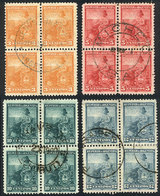 ARGENTINA: GJ.242 + 244 + 246/247, Seated Liberty 3c, 5c, 10c And 12c. (light Blue), Perf 12¼, Used Blocks Of 4, VF Qual - Altri & Non Classificati