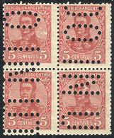 ARGENTINA: GJ.280, 5c. San Martín, Perf 13¼x12½, Block Of 4 With "INUTILIZADO" Perforation, VF Quality, Rare!" - Altri & Non Classificati