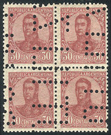 ARGENTINA: GJ.286, 30c. San Martín, Perf 13¼x12½, Block Of 4 With "INUTILIZADO" Perforation, VF Quality, Rare!" - Other & Unclassified