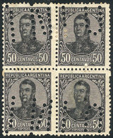 ARGENTINA: GJ.287, 50c. San Martín, Perf 13¼x12½, Block Of 4 With "INUTILIZADO" Perforation, VF Quality, Rare!" - Altri & Non Classificati