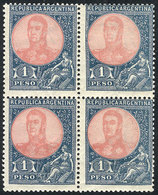 ARGENTINA: GJ.299, 1P. San Martín, Perf 13¼, MNH Block Of 4, Excellent Quality - Otros & Sin Clasificación