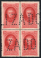 ARGENTINA: GJ.305, 5c. Centenary Of The 1810 Revolution, Block Of 4 With "INUTILIZADO" Perforation, VF Quality, Rare!" - Other & Unclassified