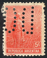 ARGENTINA: GJ.317, 5c. Plowman, With "INUTILIZADO" Perforation, VF Quality" - Sonstige & Ohne Zuordnung