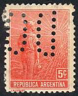 ARGENTINA: GJ.317, 5c. Plowman, With "INUTILIZADO" Perforation, VF Quality" - Andere & Zonder Classificatie