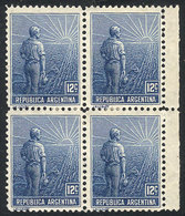 ARGENTINA: GJ.318a, 12c. Plowman, Unwatermarked Variety, Marginal Block Of 4, VF Quality, Rare! - Autres & Non Classés