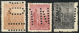 ARGENTINA: GJ.320 + 325 + 326, 1c, 30c And 50c. Plowman, Wavy Rays Wmk, With "INUTILIZADO" Perforation, VF Quality" - Other & Unclassified