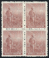 ARGENTINA: GJ.346, 24c. Plowman, German Paper With Vertical Honeycomb Wmk, Block Of 4, VF - Sonstige & Ohne Zuordnung