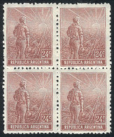 ARGENTINA: GJ.346, 24c. Plowman, German Paper With Vertical Honeycomb Wmk, Block Of 4, VF - Other & Unclassified