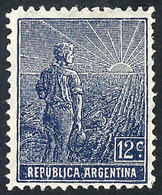 ARGENTINA: GJ.350, 12c. Plowman, German Paper With Vertical Honeycomb Wmk, Perf 13¼, MNH, VF - Other & Unclassified