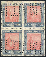 ARGENTINA: GJ.359O, 1P. Labrador, Block Of 4 With "INUTILIZADO" Perforation, VF Quality" - Other & Unclassified