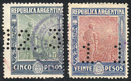 ARGENTINA: GJ.360O + 362O, 5P And 20P. Plowman, With Number Perforation, VF Quality - Otros & Sin Clasificación