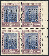 ARGENTINA: GJ.361O, 10P. Labrador, Block Of 4 With "INUTILIZADO" Perforation, VF Quality" - Autres & Non Classés