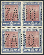 ARGENTINA: GJ.362O, 20P. Labrador, Horiz Honeycomb Wmk, Block Of 4 With "INUTILIZADO" Perforation, VF Quality" - Other & Unclassified