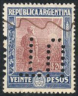 ARGENTINA: GJ.382O, 20P. Plowman, Italian Paper With Vertical Honeycomb Wmk, With "INUTILIZADO" Perforation, VF Quality" - Other & Unclassified