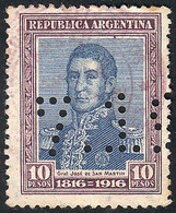 ARGENTINA: GJ.421O, 10P. Centenary Of Independence, With Number Perforation, VF Quality - Other & Unclassified