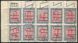 ARGENTINA: GJ.422O, 20P. Centenary Of Independece, Corner Block Of 10 Stamps With "INUTILIZADO" Perforation, VF" - Otros & Sin Clasificación